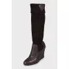 Leather boots with knitted upper