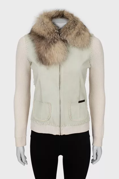 Cardigan with zip and fur collar