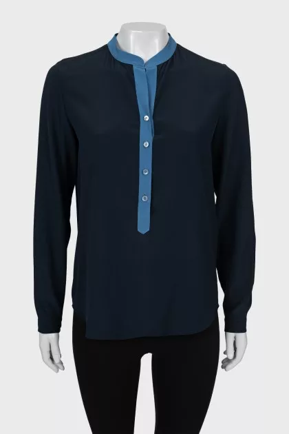 Blue silk blouse with a loose fit