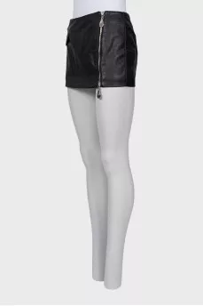 Leather mini skirt with zipper