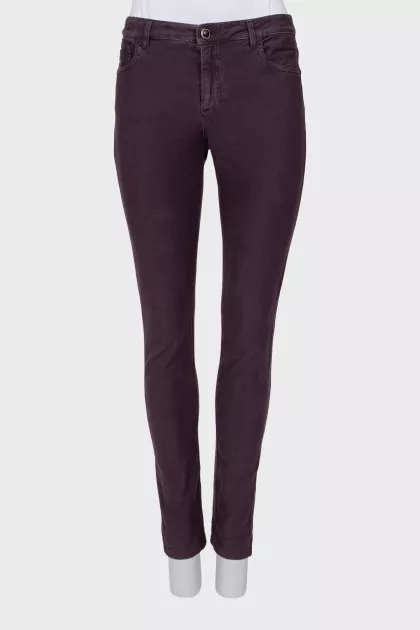 Purple jeans with shiny seams