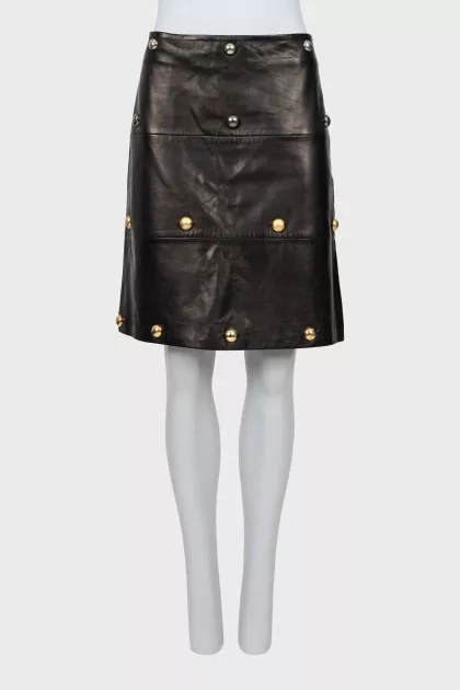 Leather skirt with metal decor