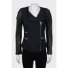 Jacket with leather sleeves and zipper