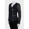 Jacket with leather sleeves and zipper