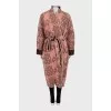 Printed wool wrap coat