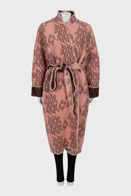 Printed wool wrap coat
