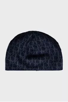 Wool hat with signature print