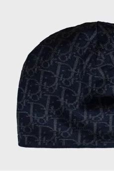 Wool hat with signature print