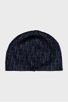 Wool hat with signature print