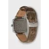 Square watch with leather strap