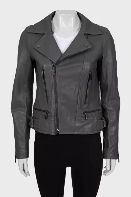 Grey leather biker jacket