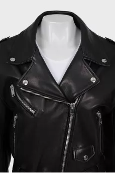 Leather jacket with decor on the sleeves