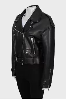 Leather jacket with decor on the sleeves