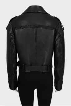 Leather jacket with decor on the sleeves