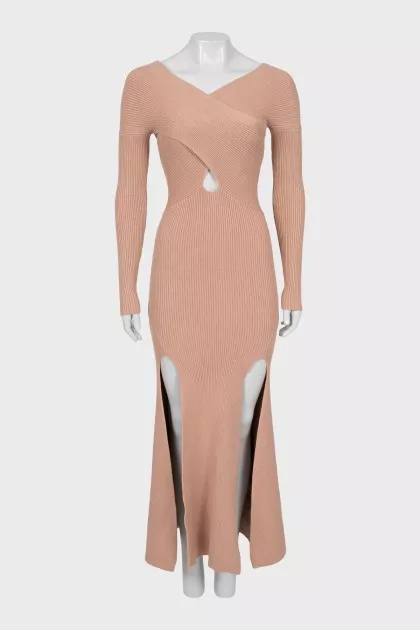 V-neck ribbed dress