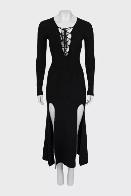 Ribbed dress with lacing