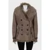 Brown double-breasted sheepskin coat