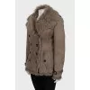 Brown double-breasted sheepskin coat