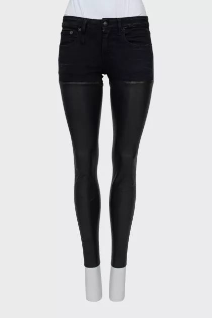 Skinny jeans with leather inserts