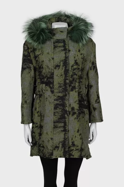 Wool parka with fox fur