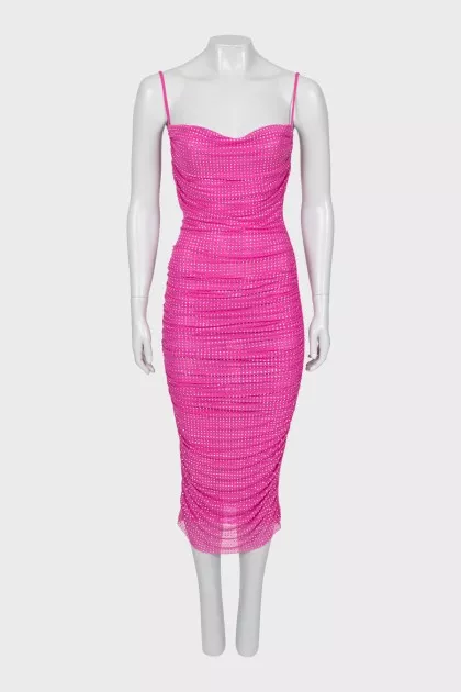 Dress with draping decorated with rhinestones