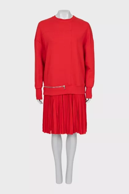 Sweatshirt dress with pleated hem
