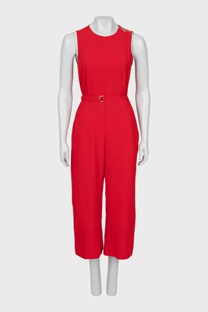 Red jumpsuit with belt