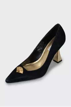 Suede shoes with a figured heel