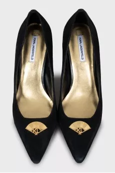 Suede shoes with a figured heel