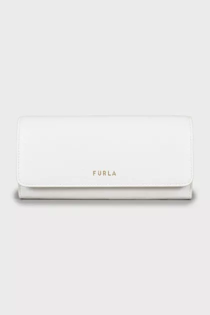 White leather wallet with tag