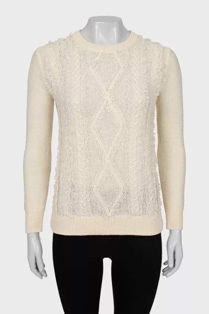 Merino wool sweater with fringe