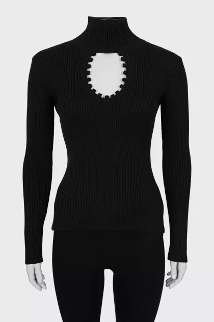Black ribbed turtleneck with cutout
