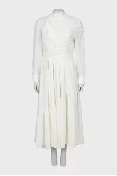 Fitted dress with draped sleeves