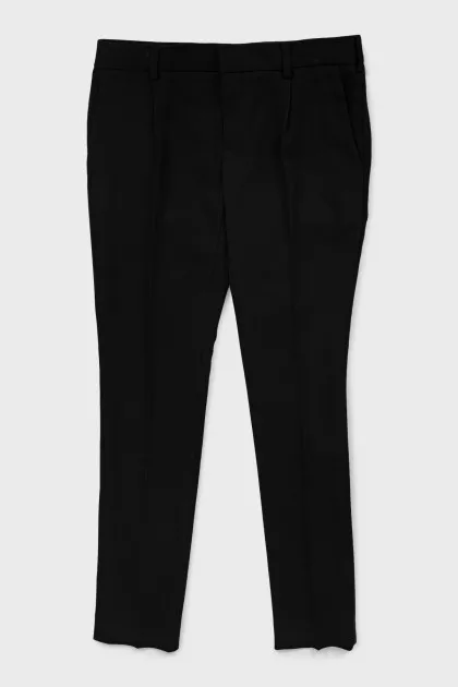 Black tapered wool trousers