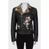 Leather jacket with print on the collar
