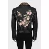 Leather jacket with print on the collar