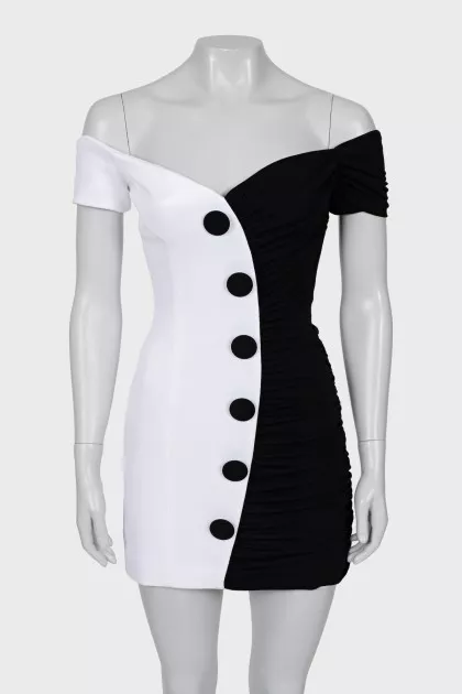 Black and White Draped Mini Dress
