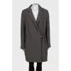 Loose fit coat with leather buckle