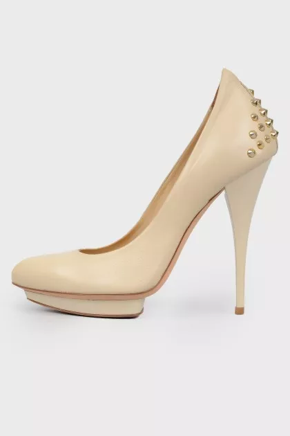Beige studded pumps