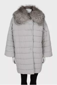 Gray down jacket with removable fur