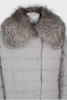 Gray down jacket with removable fur
