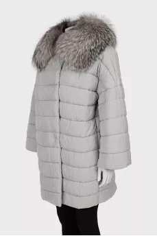 Gray down jacket with removable fur