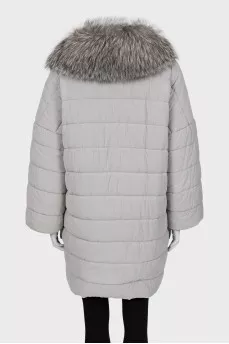 Gray down jacket with removable fur