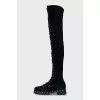 Black suede lace-up over-the-knee boots
