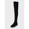 Black suede lace-up over-the-knee boots