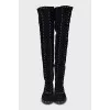Black suede lace-up over-the-knee boots