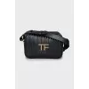 Quilted leather bag with gold logo