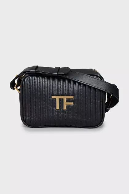 Quilted leather bag with gold logo