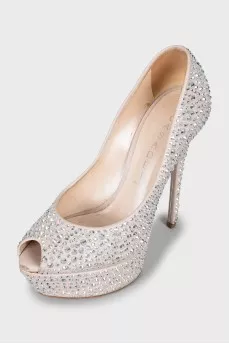 Stiletto heels decorated with rhinestones