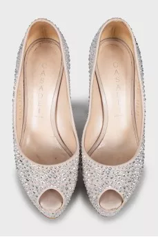 Stiletto heels decorated with rhinestones